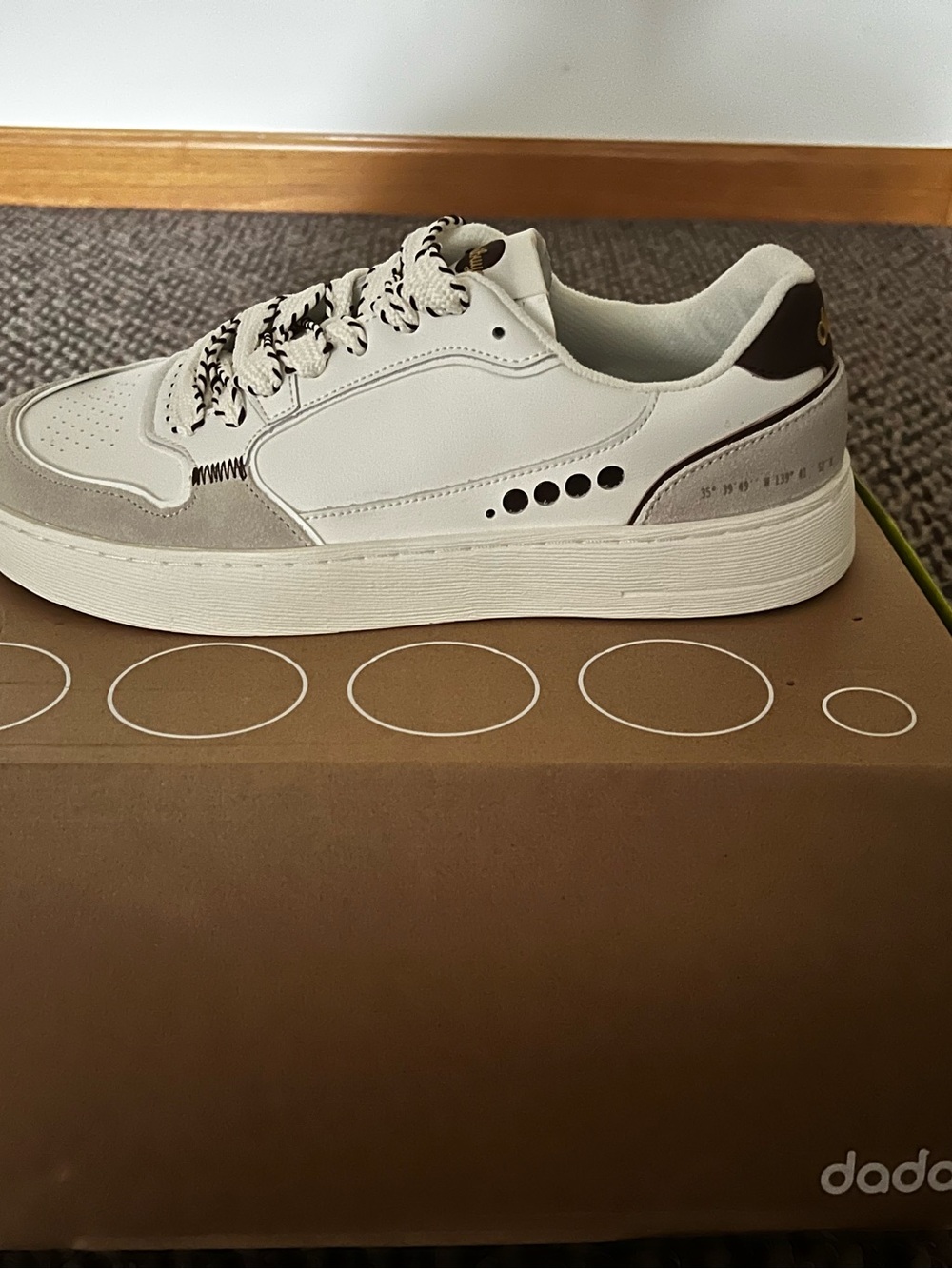 Casual Low-Top Sneaker in White and Gray with Dark Heel Accent